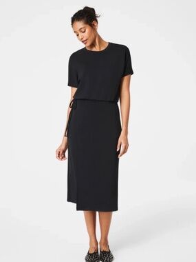 SPANX | Dresses | Spanx Mixed Media Faux Leather Sheath Dress Nwt | Poshmark